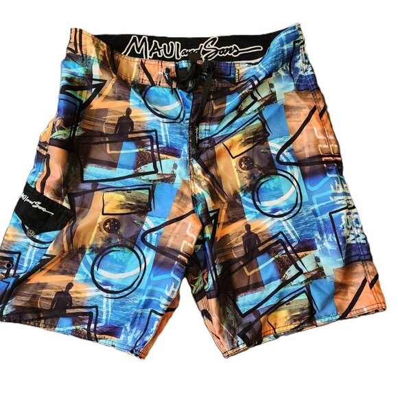 Vintage‎ Maui & Sons Board Shorts Men Size 36W x 22L Drawstring Cargo Pocket - Picture 1 of 7